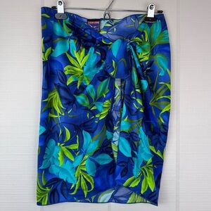 Jantzen Blue Floral Tropical Wrap Skirt Swim Cover Up Stretch Tie Beach Vacation